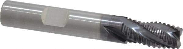 RobbJack - 3/8" Diam, Fine Pitch, 5/8" LOC, 4 Flute Solid Carbide Roughing Square End Mill - AlTiN Finish, 2-1/2" OAL, 3/8" Shank Diam, Single End, Centercutting, 30° Helix - USA Tool & Supply