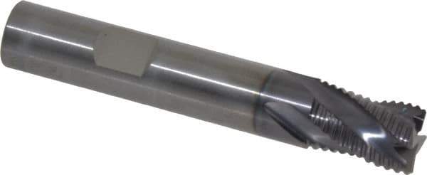 RobbJack - 1/2" Diam, Fine Pitch, 5/8" LOC, 4 Flute Solid Carbide Roughing Square End Mill - AlTiN Finish, 3" OAL, 1/2" Shank Diam, Single End, Centercutting, 30° Helix - USA Tool & Supply