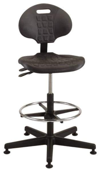 Made in USA - Tilt Poly Chair with Adjustable Footring - Polyurethane Seat, Black - USA Tool & Supply