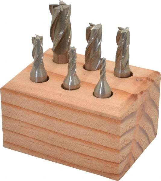 Interstate - 1/8 to 1/2", 4 Flute Square End Mill Set - Uncoated, High Speed Steel, Single End, 3/8" Shank Diam, Centercutting - USA Tool & Supply