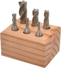 Interstate - 1/8 to 1/2", 4 Flute Square End Mill Set - Uncoated, High Speed Steel, Single End, 3/8" Shank Diam, Centercutting - USA Tool & Supply