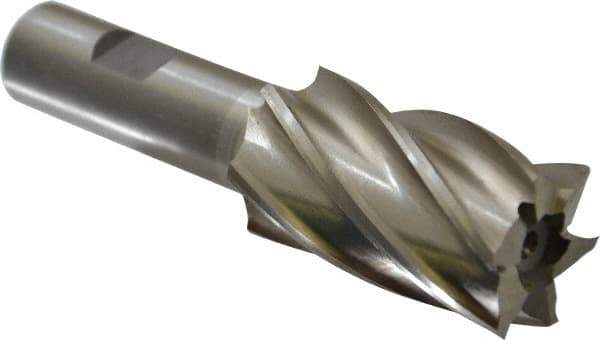 Interstate - 1-3/16", 2" LOC, 3/4" Shank Diam, 4-1/4" OAL, 6 Flute, High Speed Steel Square End Mill - Single End, Uncoated, Spiral Flute, 30° Helix, Right Hand Cut, Right Hand Flute - USA Tool & Supply