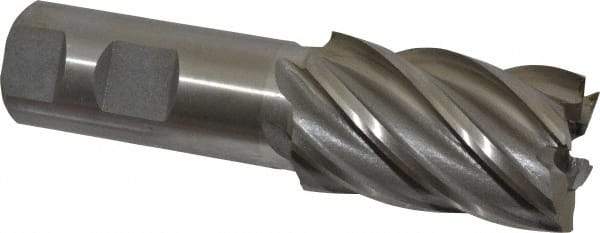Interstate - 1-1/4", 2" LOC, 1" Shank Diam, 4-1/2" OAL, 6 Flute, High Speed Steel Square End Mill - Single End, Uncoated, Spiral Flute, 30° Helix, Right Hand Cut, Right Hand Flute - USA Tool & Supply