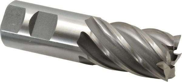 Interstate - 1-1/4", 2" LOC, 1-1/4" Shank Diam, 4-1/2" OAL, 6 Flute, High Speed Steel Square End Mill - Single End, Uncoated, Spiral Flute, 30° Helix, Right Hand Cut, Right Hand Flute - USA Tool & Supply