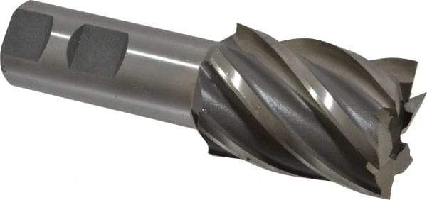 Interstate - 1-1/2", 2" LOC, 1" Shank Diam, 4-1/2" OAL, 6 Flute, High Speed Steel Square End Mill - Single End, Uncoated, Spiral Flute, 30° Helix, Right Hand Cut, Right Hand Flute - USA Tool & Supply
