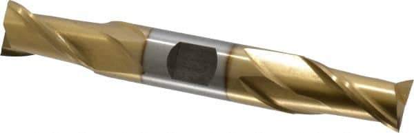 Interstate - 5/8", 1-1/8" LOC, 5/8" Shank Diam, 4-1/2" OAL, 2 Flute, High Speed Steel Square End Mill - Double End, TiN Finish, Spiral Flute, 30° Helix, Centercutting, Right Hand Cut, Right Hand Flute - USA Tool & Supply