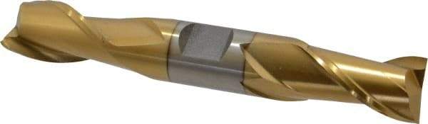 Interstate - 3/4", 1-5/16" LOC, 3/4" Shank Diam, 5" OAL, 2 Flute, High Speed Steel Square End Mill - Double End, TiN Finish, Spiral Flute, 30° Helix, Centercutting, Right Hand Cut, Right Hand Flute - USA Tool & Supply