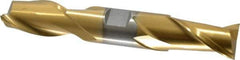 Interstate - 7/8", 1-9/16" LOC, 7/8" Shank Diam, 5-1/2" OAL, 2 Flute, High Speed Steel Square End Mill - Double End, TiN Finish, Spiral Flute, 30° Helix, Centercutting, Right Hand Cut, Right Hand Flute - USA Tool & Supply