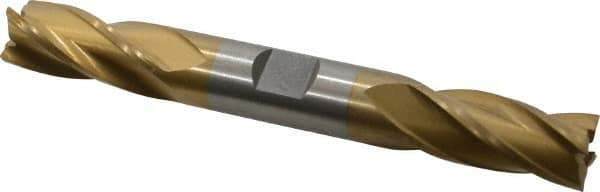 Interstate - 5/8", 1-3/8" LOC, 5/8" Shank Diam, 5" OAL, 4 Flute, High Speed Steel Square End Mill - Double End, TiN Finish, Spiral Flute, 30° Helix, Right Hand Cut, Right Hand Flute - USA Tool & Supply