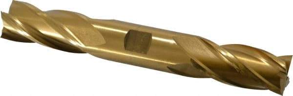 Interstate - 7/8", 1-7/8" LOC, 7/8" Shank Diam, 6-1/8" OAL, 4 Flute, High Speed Steel Square End Mill - Double End, TiN Finish, Spiral Flute, 30° Helix, Right Hand Cut, Right Hand Flute - USA Tool & Supply