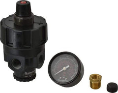 Norgren - 3/8 NPT Port, Zinc Hi-Flow Regulator - 10 to 125 psi Range, 300 Max psi Supply Pressure, 3/8" Gauge Port Thread, 2.7" Wide x 4.83" High - USA Tool & Supply