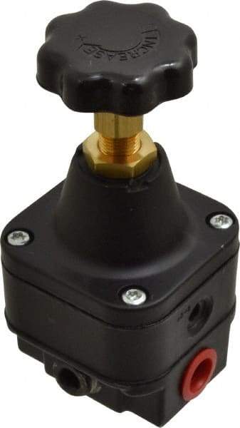 Norgren - 1/4 NPT Port, 12 CFM, Zinc Precision Constant Bleed Regulator - 0.4 to 10 psi Range, 150 Max psi Supply Pressure, 2.12" Wide x 4.55" High - USA Tool & Supply