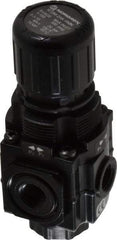 Norgren - 1/4 NPT Port, 83 CFM, Zinc Manifolding Regulator - 5 to 150 psi Range, 290 Max psi Supply Pressure, 1/8" Gauge Port Thread, 1.97" Wide x 4.19" High - USA Tool & Supply
