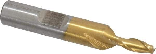 Interstate - 3/16", 7/16" LOC, 3/8" Shank Diam, 2-5/16" OAL, 2 Flute, High Speed Steel Square End Mill - Single End, TiN Finish, Spiral Flute, 30° Helix, Centercutting, Right Hand Cut, Right Hand Flute - USA Tool & Supply