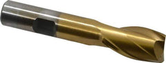 Interstate - 5/8", 1-1/8" LOC, 1/2" Shank Diam, 3-1/8" OAL, 2 Flute, High Speed Steel Square End Mill - Single End, TiN Finish, Spiral Flute, 30° Helix, Centercutting, Right Hand Cut, Right Hand Flute - USA Tool & Supply