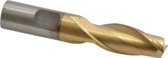 Interstate - 5/8", 1-5/16" LOC, 5/8" Shank Diam, 3-7/16" OAL, 2 Flute, High Speed Steel Square End Mill - Single End, TiN Finish, Spiral Flute, 30° Helix, Centercutting, Right Hand Cut, Right Hand Flute - USA Tool & Supply