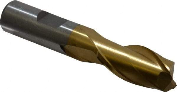 Interstate - 11/16", 1-5/16" LOC, 5/8" Shank Diam, 3-7/16" OAL, 2 Flute, High Speed Steel Square End Mill - Single End, TiN Finish, Spiral Flute, 30° Helix, Centercutting, Right Hand Cut, Right Hand Flute - USA Tool & Supply