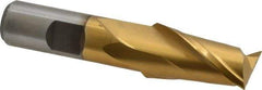 Interstate - 3/4", 1-5/16" LOC, 5/8" Shank Diam, 3-7/16" OAL, 2 Flute, High Speed Steel Square End Mill - Single End, TiN Finish, Spiral Flute, 30° Helix, Centercutting, Right Hand Cut, Right Hand Flute - USA Tool & Supply