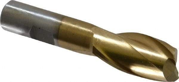 Interstate - 13/16", 1-1/2" LOC, 5/8" Shank Diam, 3-5/8" OAL, 2 Flute, High Speed Steel Square End Mill - Single End, TiN Finish, Spiral Flute, 30° Helix, Centercutting, Right Hand Cut, Right Hand Flute - USA Tool & Supply