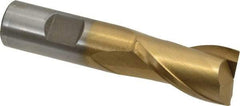 Interstate - 7/8", 1-1/2" LOC, 3/4" Shank Diam, 3-3/4" OAL, 2 Flute, High Speed Steel Square End Mill - Single End, TiN Finish, Spiral Flute, 30° Helix, Centercutting, Right Hand Cut, Right Hand Flute - USA Tool & Supply