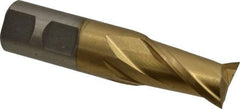 Interstate - 7/8", 1-1/2" LOC, 7/8" Shank Diam, 3-3/4" OAL, 2 Flute, High Speed Steel Square End Mill - Single End, TiN Finish, Spiral Flute, 30° Helix, Centercutting, Right Hand Cut, Right Hand Flute - USA Tool & Supply