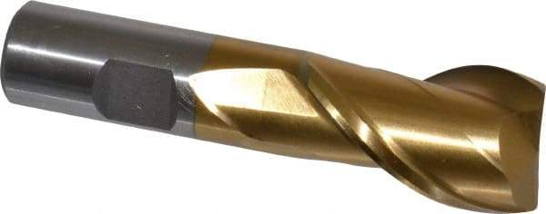 Interstate - 1", 1-1/2" LOC, 3/4" Shank Diam, 3-3/4" OAL, 2 Flute, High Speed Steel Square End Mill - Single End, TiN Finish, Spiral Flute, 30° Helix, Centercutting, Right Hand Cut, Right Hand Flute - USA Tool & Supply