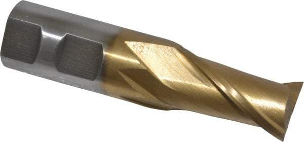 Interstate - 1", 1-5/8" LOC, 1" Shank Diam, 4-1/8" OAL, 2 Flute, High Speed Steel Square End Mill - Single End, TiN Finish, Spiral Flute, 30° Helix, Centercutting, Right Hand Cut, Right Hand Flute - USA Tool & Supply