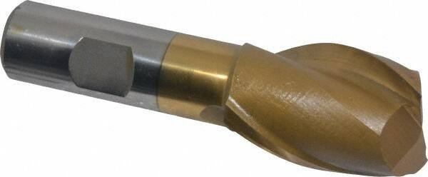Interstate - 1-1/8", 1-5/8" LOC, 3/4" Shank Diam, 3-7/8" OAL, 2 Flute, High Speed Steel Square End Mill - Single End, TiN Finish, Spiral Flute, 30° Helix, Centercutting, Right Hand Cut, Right Hand Flute - USA Tool & Supply