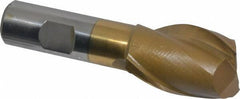 Interstate - 1-1/8", 1-5/8" LOC, 3/4" Shank Diam, 3-7/8" OAL, 2 Flute, High Speed Steel Square End Mill - Single End, TiN Finish, Spiral Flute, 30° Helix, Centercutting, Right Hand Cut, Right Hand Flute - USA Tool & Supply