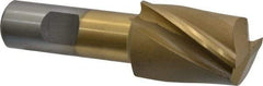 Interstate - 1-1/4", 1-5/8" LOC, 3/4" Shank Diam, 3-7/8" OAL, 2 Flute, High Speed Steel Square End Mill - Single End, TiN Finish, Spiral Flute, 30° Helix, Centercutting, Right Hand Cut, Right Hand Flute - USA Tool & Supply