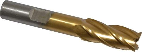 Interstate - 7/16", 1" LOC, 3/8" Shank Diam, 2-11/16" OAL, 4 Flute, High Speed Steel Square End Mill - Single End, TiN Finish, Spiral Flute, 30° Helix, Right Hand Cut, Right Hand Flute - USA Tool & Supply