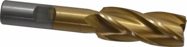 Interstate - 11/16", 1-5/8" LOC, 1/2" Shank Diam, 3-5/8" OAL, 4 Flute, High Speed Steel Square End Mill - Single End, TiN Finish, Spiral Flute, 30° Helix, Right Hand Cut, Right Hand Flute - USA Tool & Supply