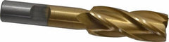 Interstate - 11/16", 1-5/8" LOC, 1/2" Shank Diam, 3-5/8" OAL, 4 Flute, High Speed Steel Square End Mill - Single End, TiN Finish, Spiral Flute, 30° Helix, Right Hand Cut, Right Hand Flute - USA Tool & Supply