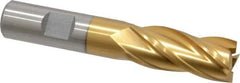 Interstate - 11/16", 1-5/8" LOC, 5/8" Shank Diam, 3-3/4" OAL, 4 Flute, High Speed Steel Square End Mill - Single End, TiN Finish, Spiral Flute, 30° Helix, Right Hand Cut, Right Hand Flute - USA Tool & Supply