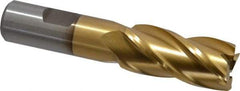 Interstate - 7/8", 1-7/8" LOC, 3/4" Shank Diam, 4-1/8" OAL, 4 Flute, High Speed Steel Square End Mill - Single End, TiN Finish, Spiral Flute, 30° Helix, Right Hand Cut, Right Hand Flute - USA Tool & Supply