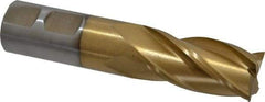 Interstate - 7/8", 1-7/8" LOC, 7/8" Shank Diam, 4-1/8" OAL, 4 Flute, High Speed Steel Square End Mill - Single End, TiN Finish, Spiral Flute, 30° Helix, Right Hand Cut, Right Hand Flute - USA Tool & Supply