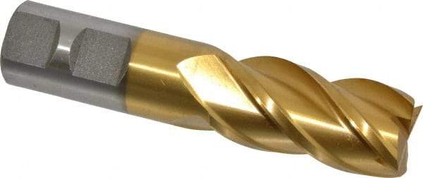 Interstate - 15/16", 1-7/8" LOC, 7/8" Shank Diam, 4-1/8" OAL, 4 Flute, High Speed Steel Square End Mill - Single End, TiN Finish, Spiral Flute, 30° Helix, Right Hand Cut, Right Hand Flute - USA Tool & Supply