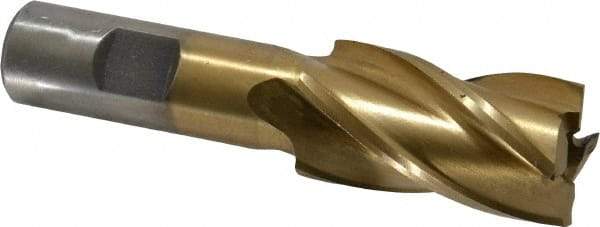 Interstate - 1", 1-7/8" LOC, 3/4" Shank Diam, 4-1/8" OAL, 4 Flute, High Speed Steel Square End Mill - Single End, TiN Finish, Spiral Flute, 30° Helix, Right Hand Cut, Right Hand Flute - USA Tool & Supply