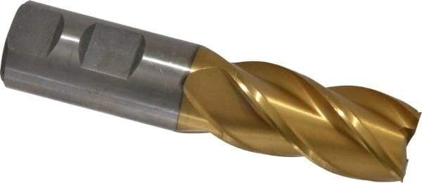 Interstate - 1", 2" LOC, 1" Shank Diam, 4-1/2" OAL, 4 Flute, High Speed Steel Square End Mill - Single End, TiN Finish, Spiral Flute, 30° Helix, Right Hand Cut, Right Hand Flute - USA Tool & Supply