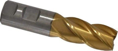 Interstate - 1", 2" LOC, 1" Shank Diam, 4-1/2" OAL, 4 Flute, High Speed Steel Square End Mill - Single End, TiN Finish, Spiral Flute, 30° Helix, Right Hand Cut, Right Hand Flute - USA Tool & Supply