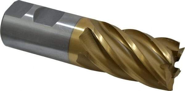 Interstate - 1-1/4", 2" LOC, 1-1/4" Shank Diam, 4-1/2" OAL, 6 Flute, High Speed Steel Square End Mill - Single End, TiN Finish, Spiral Flute, 30° Helix, Right Hand Cut, Right Hand Flute - USA Tool & Supply