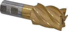 Interstate - 1-1/2", 2" LOC, 1" Shank Diam, 4-1/2" OAL, 6 Flute, High Speed Steel Square End Mill - Single End, TiN Finish, Spiral Flute, 30° Helix, Right Hand Cut, Right Hand Flute - USA Tool & Supply