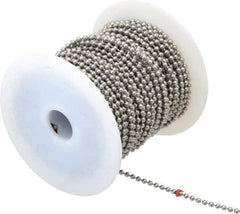 Made in USA - Number 6 Trade Size Stainless Steel Ball Chain - 0.127 Inch Ball Diameter, 45 Lbs. Tensile Strength, 100 Ft. Long , 72 Balls per Foot - USA Tool & Supply