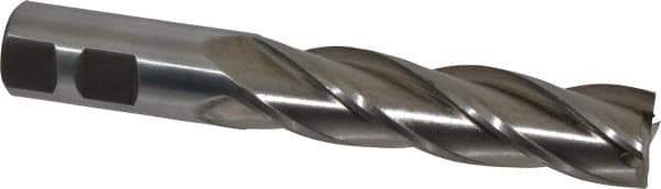 Interstate - 7/8", 3-1/2" LOC, 7/8" Shank Diam, 5-3/4" OAL, 4 Flute, High Speed Steel Square End Mill - Single End, Uncoated, Spiral Flute, 30° Helix, Right Hand Cut, Right Hand Flute - USA Tool & Supply