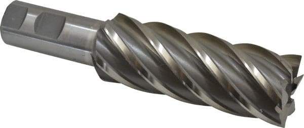 Interstate - 1-1/2", 4" LOC, 1" Shank Diam, 6-1/2" OAL, 6 Flute, High Speed Steel Square End Mill - Single End, Uncoated, Spiral Flute, 30° Helix, Right Hand Cut, Right Hand Flute - USA Tool & Supply