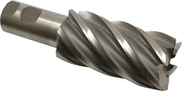 Interstate - 2", 4" LOC, 1-1/4" Shank Diam, 6-1/2" OAL, 6 Flute, High Speed Steel Square End Mill - Single End, Uncoated, Spiral Flute, 30° Helix, Right Hand Cut, Right Hand Flute - USA Tool & Supply