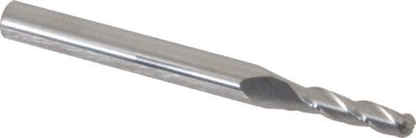 Accupro - 0.5° Taper Angle per Side, 1/8" Small End Diam, 1/2" LOC, Solid Carbide 3 Flute Tapered Ball End Mill - 2" OAL, 3/16" Shank Diam - USA Tool & Supply