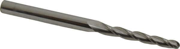 Accupro - 1° Taper Angle per Side, 1/8" Small End Diam, 1" LOC, Solid Carbide 3 Flute Tapered Ball End Mill - 2-1/2" OAL, 3/16" Shank Diam - USA Tool & Supply