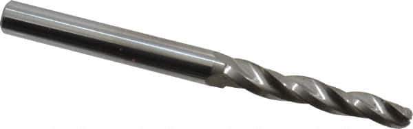 Accupro - 1° Taper Angle per Side, 3/16" Small End Diam, 1-1/4" LOC, Solid Carbide 3 Flute Tapered Ball End Mill - 3" OAL, 1/4" Shank Diam - USA Tool & Supply