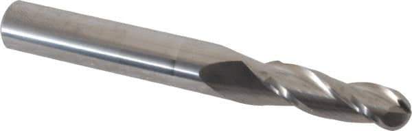 Accupro - 1° Taper Angle per Side, 1/4" Small End Diam, 3/4" LOC, Solid Carbide 3 Flute Tapered Ball End Mill - 2-1/2" OAL, 5/16" Shank Diam - USA Tool & Supply